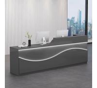 Modern Reception Desk with LED Light Strips - Office Front Counter Table for Supermarkets & Clothing Stores - Stylish Gray Receptionist Desk (1m)