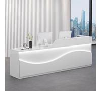 Modern Reception Desk with LED Light Strips - Office Front Counter Table for Supermarkets & Clothing Stores, Stylish 1.4m Receptionist Desk (White Finish)