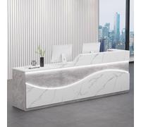 Modern Reception Desk with LED Light Strips, Office Front Counter Table for Supermarkets & Clothing Stores, Stylish Gray Wood & White Finish, 1.4m Receptionist Station