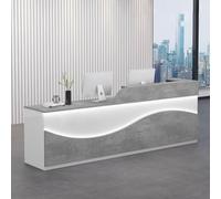 Modern Reception Desk with LED Light Strips - Stylish Front Office Counter Table for Supermarkets & Clothing Stores - White & Gray Grain, 1.2m Receptionist Desk