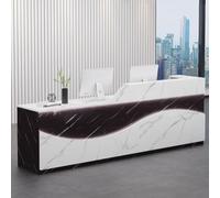 Modern Reception Desk with LED Light Strips, Stylish Front Office Counter Table for Supermarkets & Clothing Stores, 1m Black & White Textured Receptionist Desk