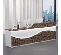 Modern Reception Desk with LED Light Strips, Stylish Office Counter Table for Supermarkets & Clothing Stores, White & Brown Grain Finish, 1.2m Receptionist Desk