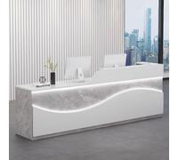 Modern Reception Desk with LED Light Strips - Stylish Office Front Counter Table for Supermarkets & Clothing Stores - Gray Grain & White, 1.4m Receptionist Table