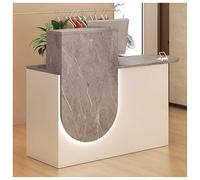 Modern Reception Desk with LED Lighting & Lockable Drawers Grey Front Desk for Office Retail Checkout Beauty Salon Lobby - 39”x18”x39” Stylish Counter Table