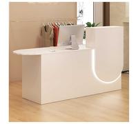 Modern Reception Desk with LED Lighting Lockable Storage Drawer Stylish Checkout Counter for Beauty Salon & Lobby Compact White Front Desk 47"x18"x39"