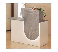 Modern Reception Desk with LED Lights Lockable Drawer Stylish Gray Counter for Office Beauty Salon Left Side Design 120cm/47.2in Long