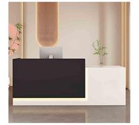 Modern Reception Desk with LED Lights & Lockers Stylish Front Counter with Storage Shelves for Offices Salons Retail Spaces - A9 (47.2"x23.6"x39.3")