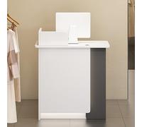 Modern Reception Desk with LED Lights - Open Front Office Table Lockable Drawer & Cabinet Wooden Checkout Counter for Retail Boutique Lobby Clinic Beauty Salon.