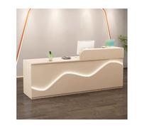 Modern Reception Desk with LED Lights - Stylish Front Desk Counter for Salon, Office, Boutique - Cream Finish, Left Side, 140CM/55.1IN - Contemporary Reception Table