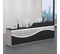 Modern Reception Desk with LED Strips, Stylish Front Desk Counter for Office & Retail, Gray Grain & Black Receptionist Table, 1m Long for Supermarkets & Clothing Stores