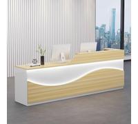 Modern Reception Desk with Light Strips, Front Office Counter Table for Supermarkets & Clothing Stores, Stylish 1.4m Receptionist Desk in White & Natural Finish