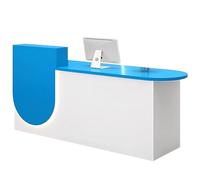 Modern Reception Desk with Lockable Drawer & Cabinet 47.2in Blue Standing Counter for Office Salon Clothing Stores Restaurants - Stylish & Functional
