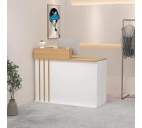 Modern Reception Desk with Lockable Drawer Cable Management Grommets Open Shelves Retail Counter for Lobbies Salons and Merchants Stylish & Functional