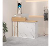 Modern Reception Desk with Lockable Drawer Cable Management Grommets Open Shelves Retail Counter for Lobbies Salons and Retailers Stylish & Functional Design