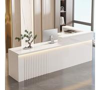 Modern Reception Desk with Lockable Drawer, L-Shape Checkout Counter Table for Retail, Stylish Front Desk with Storage Cabinet, White Finish (140x60x100cm)