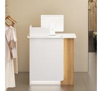 Modern Reception Desk with Lockable Drawer LED Lights - Stylish Counter and Retail Table for Offices Small Spaces and Customer Service Areas
