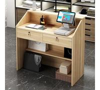 Modern Reception Desk with Lockable Drawer & Open Shelves Adjustable Size (60x38x92cm) Stylish Retail Counter & Computer Workstation for Offices & Business Spaces