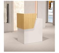 Modern Reception Desk with Lockable Drawer & Open Shelves Small Retail Checkout Counter for Front Office White Finish (31.4"x15.7"x37.4") - Stylish Front Desk Solution