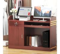 Modern Reception Desk with Lockable Drawer & Shelves Retail Checkout Counter for Salons & Lobbies Stylish Wood Design with Cable Grommet Ideal for Home Office Use