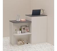 Modern Reception Desk with Lockable Drawer Simple Retail Counter for Clothing Store & Beauty Salon White & Gray Front Desk Table (80×45×95cm)