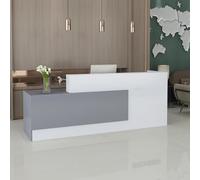 Modern Reception Desk with Lockable Drawers Adjustable 47-118 Inch Office Counter Stylish Gray & White Salon Receptionist Furniture 63"x23.6"x39.4"