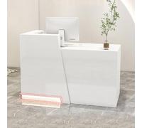 Modern Reception Desk with Lockable Drawers Cash Register Table for Office & Retail 120 x 60 x 101 cm Stylish & Functional Design Faux Fur Accents