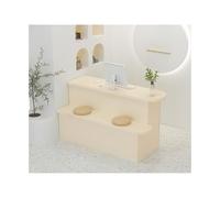 Modern Reception Desk with Lockable Drawers & Seat Easy Assembly Perfect for Store & Clinic Use (Beige 80 x 75 x 90 cm)