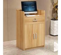 Modern Reception Desk with Lockable Drawers Stylish Welcome Counter for Office Hall Small Wooden Check-in Table (Brown 80 cm)