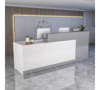 Modern Reception Desk with Lockable Drawers Wooden Check in Counter for Office Salon Lobby 140 cm Wide Grey White Finish Stylish & Functional Design