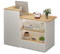 Modern Reception Desk with Open Shelves & Drawers - Stylish Cashier Counter Table for Retail Shops Supermarkets Convenience Stores & Hotels - Small Standing Front Desk