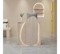 Modern Reception Desk with Small Front Counter Equipped with Drawers and Cable Management Grommets for Lobbies Lounges Retail Spaces and Home Offices