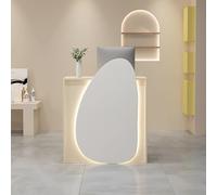Modern Reception Desk with Small Front Counter Equipped with Drawers and Cable Management Grommets Ideal for Lobbies Lounges Retail Spaces and Home Offices