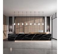 Modern Reception Desk with Smart Dimmable LED Lighting & Marble Front, No Assembly Office Counter with Locking Storage for Retail, Salon, Business,C,150x60x100cm