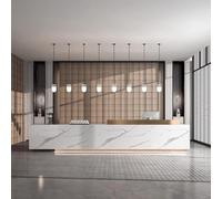 Modern Reception Desk with Smart Dimmable LED Lighting & Marble Front, No Assembly Office Counter with Locking Storage for Retail, Salon, Business,B,150x60x100cm
