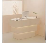 Modern Reception Desk with Soft Lighting Elegant Front Counter for Salons & Retail Stylish Receptionist Table Contemporary Design for Professional Spaces