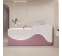 Modern Reception Desk with Soft Lighting Rose & White 120cm Stylish Office Reception Counter for Practices Elegant Wooden Reception Table with Relaxing Illumination