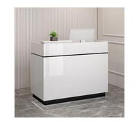 Modern Reception Desk with Storage Cabinet, 90cm Front Office Counter, Stylish Retail Checkout Table for Lobby & Shop - White & Black Finish