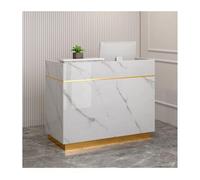 Modern Reception Desk with Storage Cabinet, Stylish Front Counter for Office & Retail, 80cm Stone & Gold Checkout Station, Lobby Reception Furniture