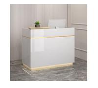 Modern Reception Desk with Storage Cabinet, Stylish Front Desk Counter for Office & Retail, 90cm White & Maple Checkout Lobby Furniture
