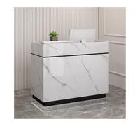 Modern Reception Desk with Storage Cabinet, Stylish Front Desk for Office & Retail, 90cm Black & Stone Checkout Counter for Lobby & Shop