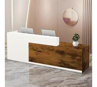 Modern Reception Desk with Storage Drawers & Open Shelves Adjustable 100 180 cm Front Counter Table for Office Salon Retail Store or Home Workspace Brown & White 160x100x60 cm