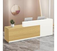 Modern Reception Desk with Storage Drawers & Open Shelves, Adjustable Front Counter Table 100-180 cm for Office, Salon, Retail Store, Home Workspace - Stylish Wood & White Finish, Right 1..