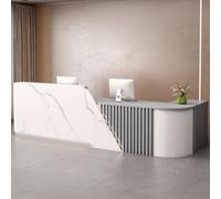 Modern Reception Desk with Storage for Salons, Elegant Beauty Counter Table for Small Businesses, 1.4m White and Gray Office Reception Counter