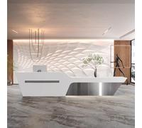 Modern Reception Desk with Storage & LED Backlight, 100cm Height Adjustable Counter with Lockable Drawer & Cable Management for Salon/Office/Lobby,D,120x60x100cm