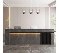 Modern Reception Desk with Storage - Sleek Front Counter for Offices, Salons & Retail - Contemporary Gray & Black Design with Ambient Lighting, Ideal for Professional Spaces
