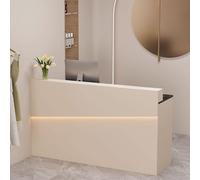 Modern Reception Desk with Storage | Standing Office Counter Table with LED Light Strip for Restaurants and Markets - Beige & Black Textured Finish 1.2m