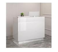 Modern Reception Desk with Storage, Stylish Front Counter for Office & Retail, White & Silver Checkout Station, 80cm/31.4in Lobby Display Furniture