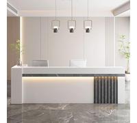 Modern Reception Desk with Storage Stylish Front Counter for Offices Salons & Boutiques Elegant White & Gray Finish Soft Lighting Functional Receptionist Table