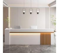Modern Reception Desk with Storage Stylish Front Counter Table with Soft Lighting for Clothing Stores & Beauty Salons Elegant Office Receptionist Desk (White & Light Brown)