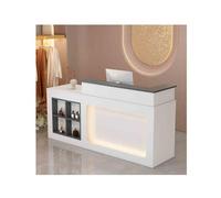 Modern Reception DeskGrayWhite Storage Counter for Restaurants Candy Shops & Clothing Stores 100CM Left Side Use Stylish & Functional Furniture
